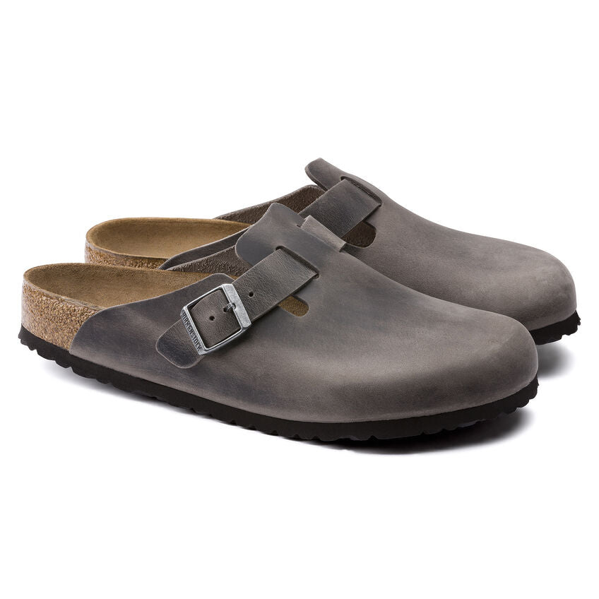 Boston Oiled Leather Soft Footbed Clog in Iron