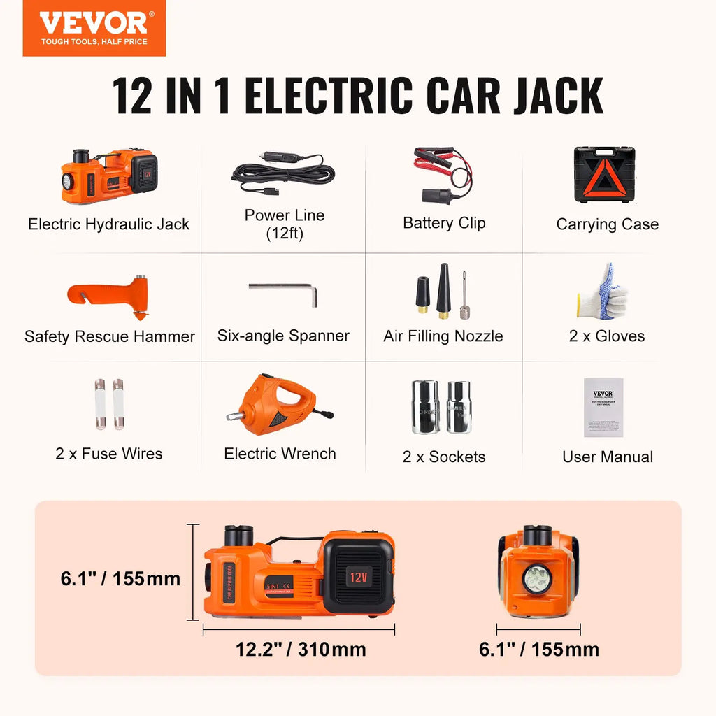 🔥[Hot sale]🔥5 Ton Electric Car Jack Kit with Impact Wrench & Air Pump Heavy‑Duty 12V Auto Emergency Tool Kit for Tire Change Roadside Vehicle Repair