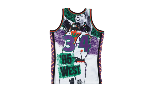 NBA Sublimated Hakeem Olajuwon Swingman Jersey "1995 All Star West - White" SMJYNG18434 ASWWHIT95HOL