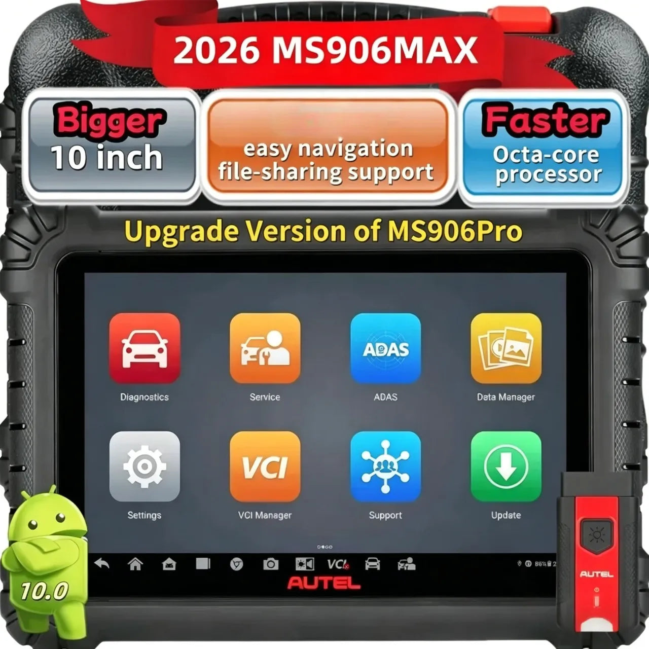 🔥[Hot sale]🔥Autel MS906MAX 2026 Pro All‑Systems Automotive Diagnostic Scanner, 3000+ Active Tests 40+ Service Functions 10 Inch OBD2 Car Scan Tool