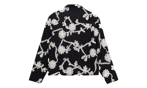 Floral Ribbon Button Up Shirt "Black" HTG260147 BLK