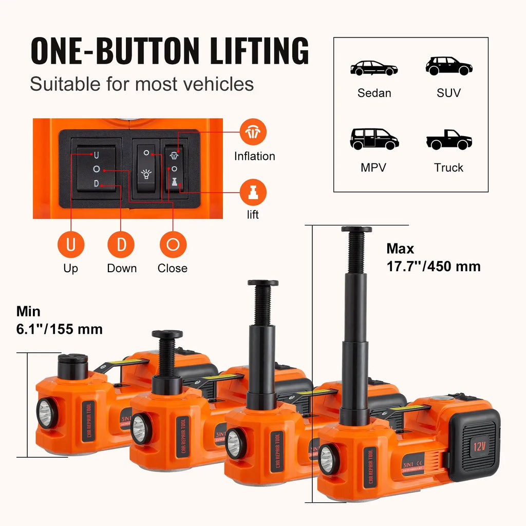 🔥[Hot sale]🔥5 Ton Electric Car Jack Kit with Impact Wrench & Air Pump Heavy‑Duty 12V Auto Emergency Tool Kit for Tire Change Roadside Vehicle Repair