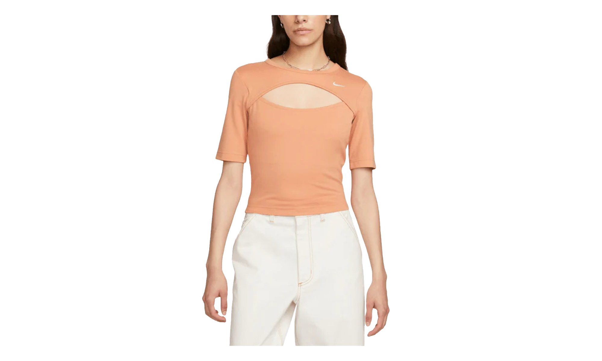 NSW Essential Cut-out Swoosh Logo Tee WMNS"Amber Brown/ Sail" FB8282 225