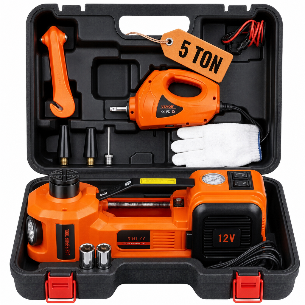 🔥[Hot sale]🔥5 Ton Electric Car Jack Kit with Impact Wrench & Air Pump Heavy‑Duty 12V Auto Emergency Tool Kit for Tire Change Roadside Vehicle Repair
