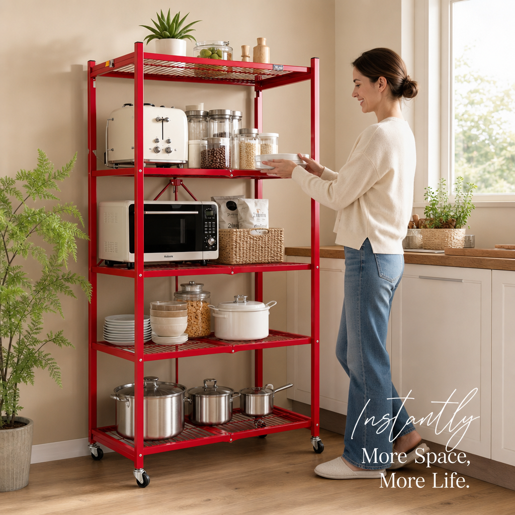 🔥[Hot sale]🔥Pop‑It 4‑Tier Heavy Duty Rolling Folding Storage Rack, Metal Wire Shelving Unit, Multi‑Color Organizer for Home Garage Closet Warehouse,🎁 Buy 2 Get 2 Free 💝