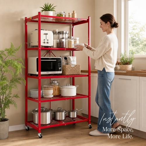 🔥[Hot sale]🔥Pop‑It 4‑Tier Heavy Duty Rolling Folding Storage Rack, Metal Wire Shelving Unit, Multi‑Color Organizer for Home Garage Closet Warehouse,🎁 Buy 2 Get 2 Free 💝