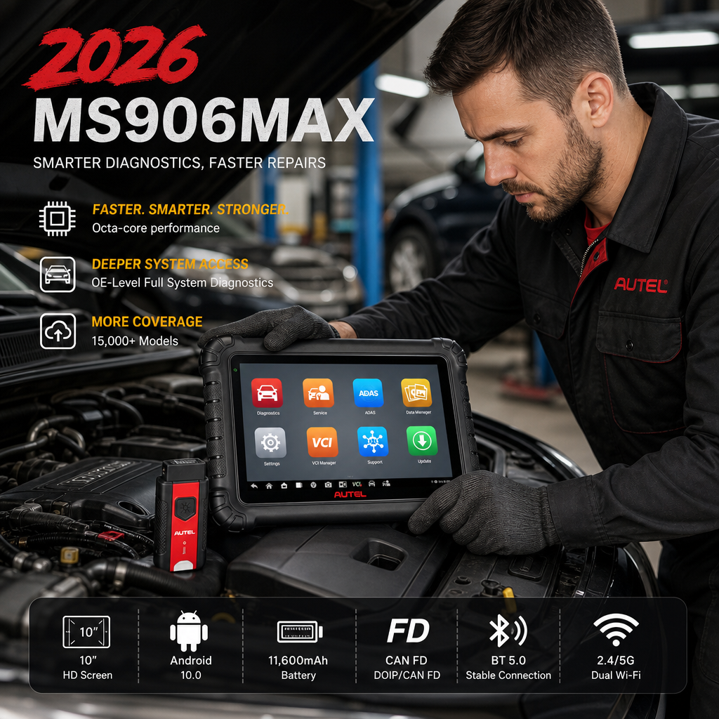 🔥[Hot sale]🔥Autel MS906MAX 2026 Pro All‑Systems Automotive Diagnostic Scanner, 3000+ Active Tests 40+ Service Functions 10 Inch OBD2 Car Scan Tool